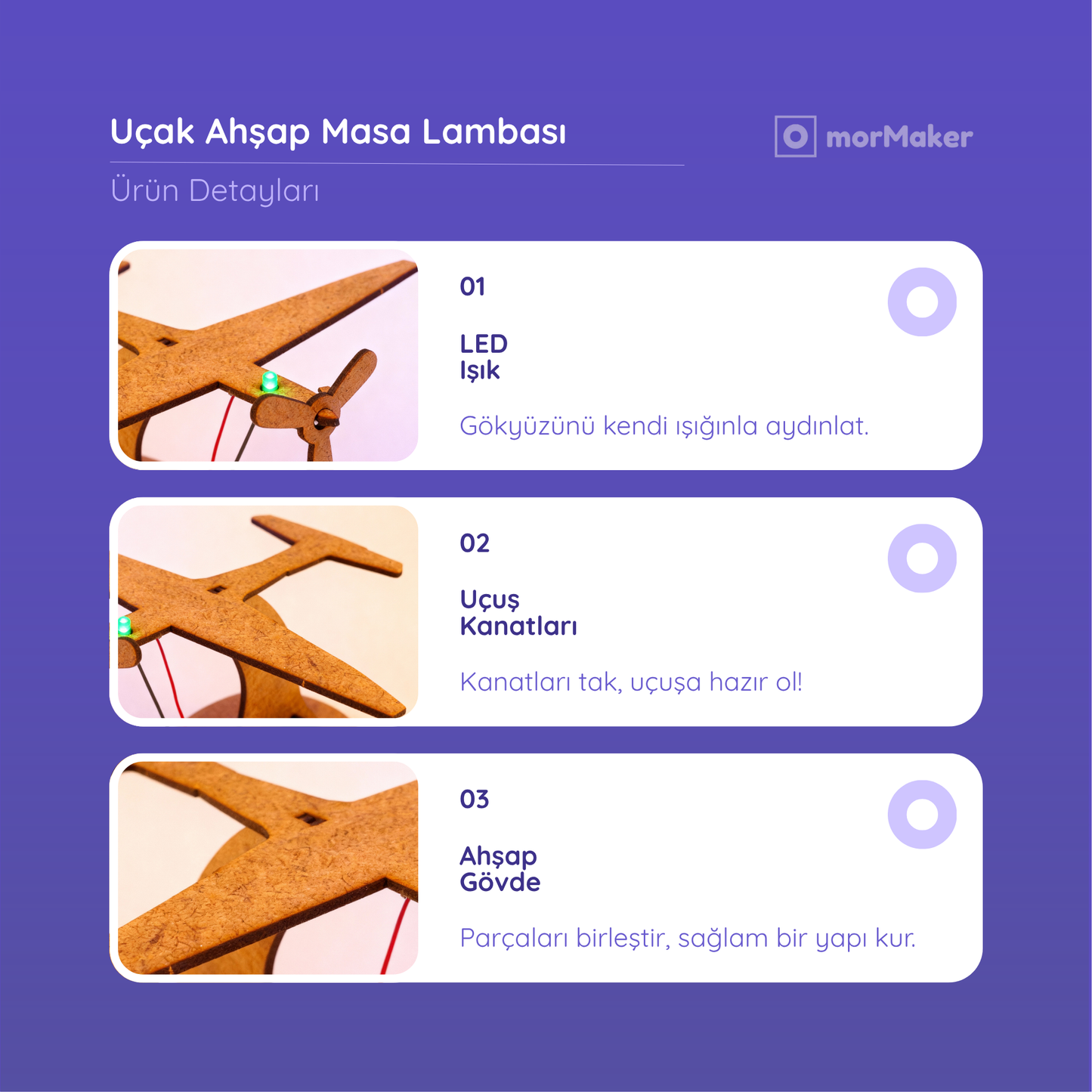 Uçak Masa Lambası Kendin Yap Ahşap Oyuncak STEM-A Eğitim Seti