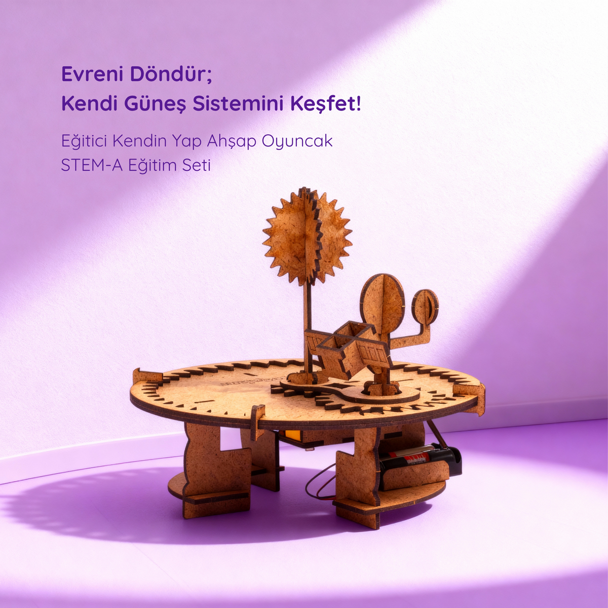 Ahşap Çarklı Güneş-Dünya-Ay-Uydu Modeli