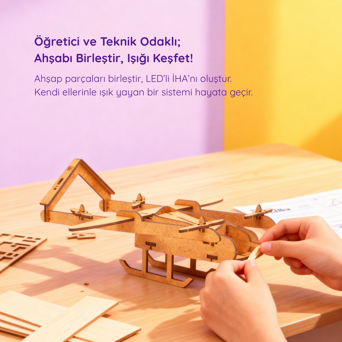 Ahşap LED'li İHA Maketi