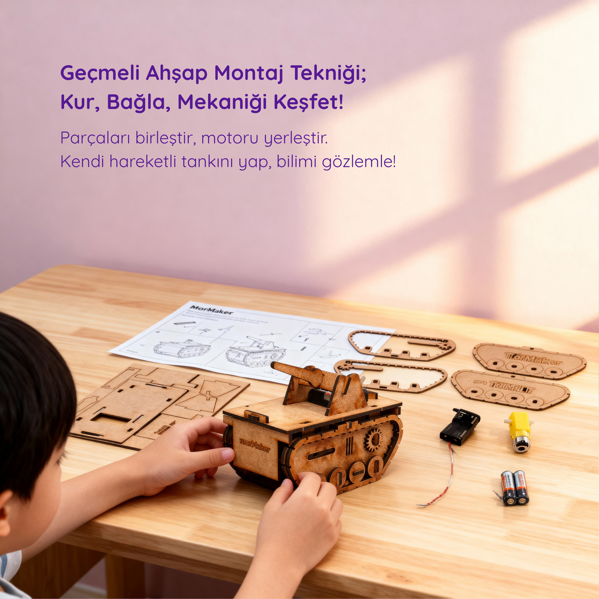 Haraketli Ahşap Oyuncak Tank