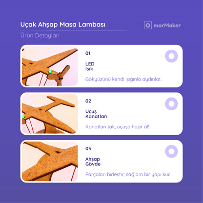 Uçak Masa Lambası Kendin Yap Ahşap Oyuncak STEM-A Eğitim Seti