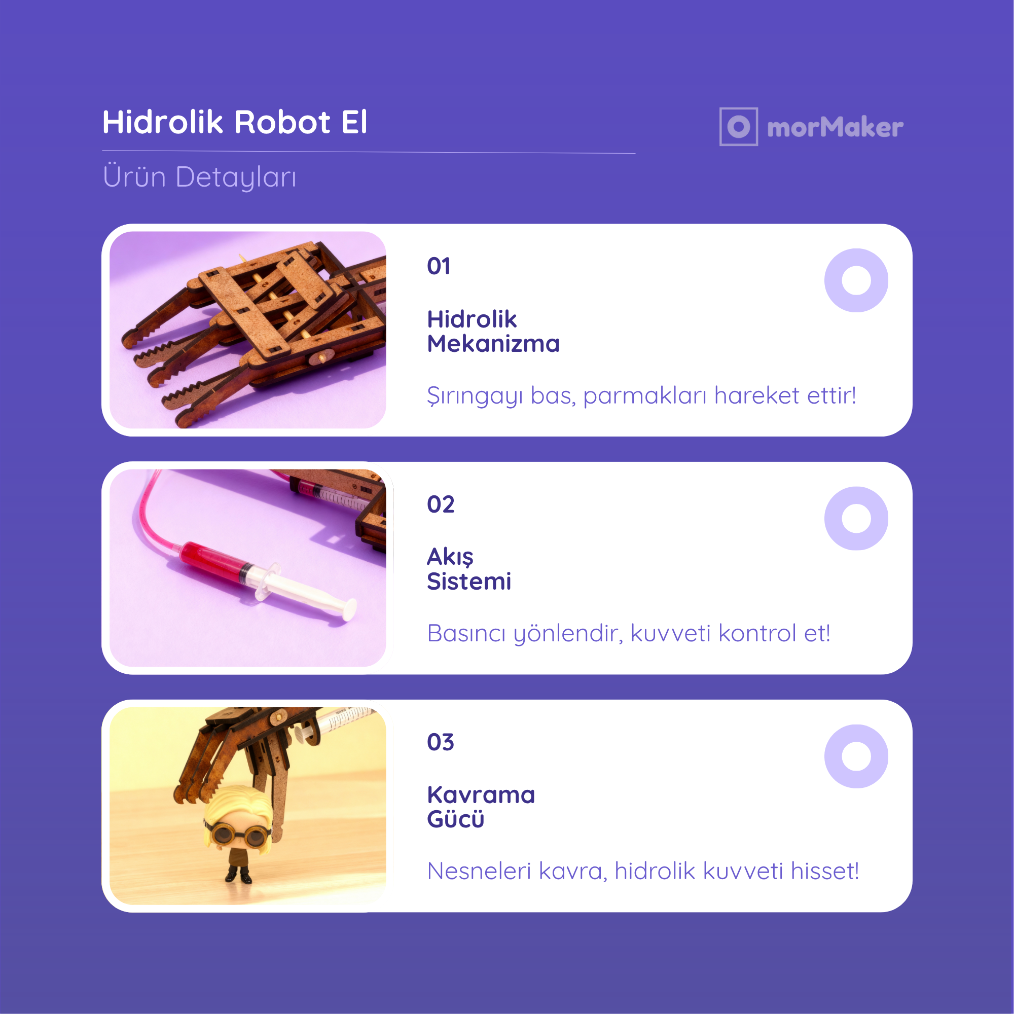 Hidrolik Robot El Kendin Yap Ahşap Oyuncak STEM-A Eğitim Seti