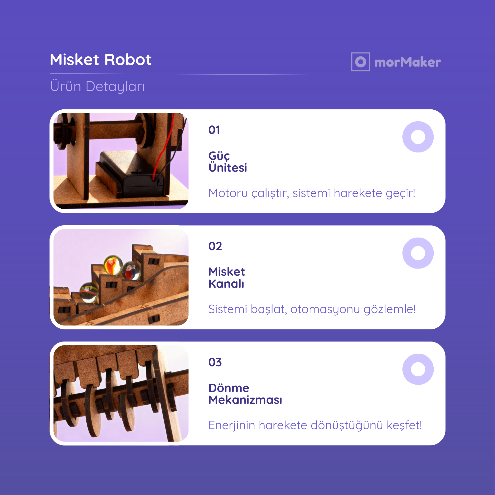 Misket Robot DC Motorlu Ahşap Oyuncak STEM-A Eğitim Seti | Çocuklar için Otomasyon Sistemi