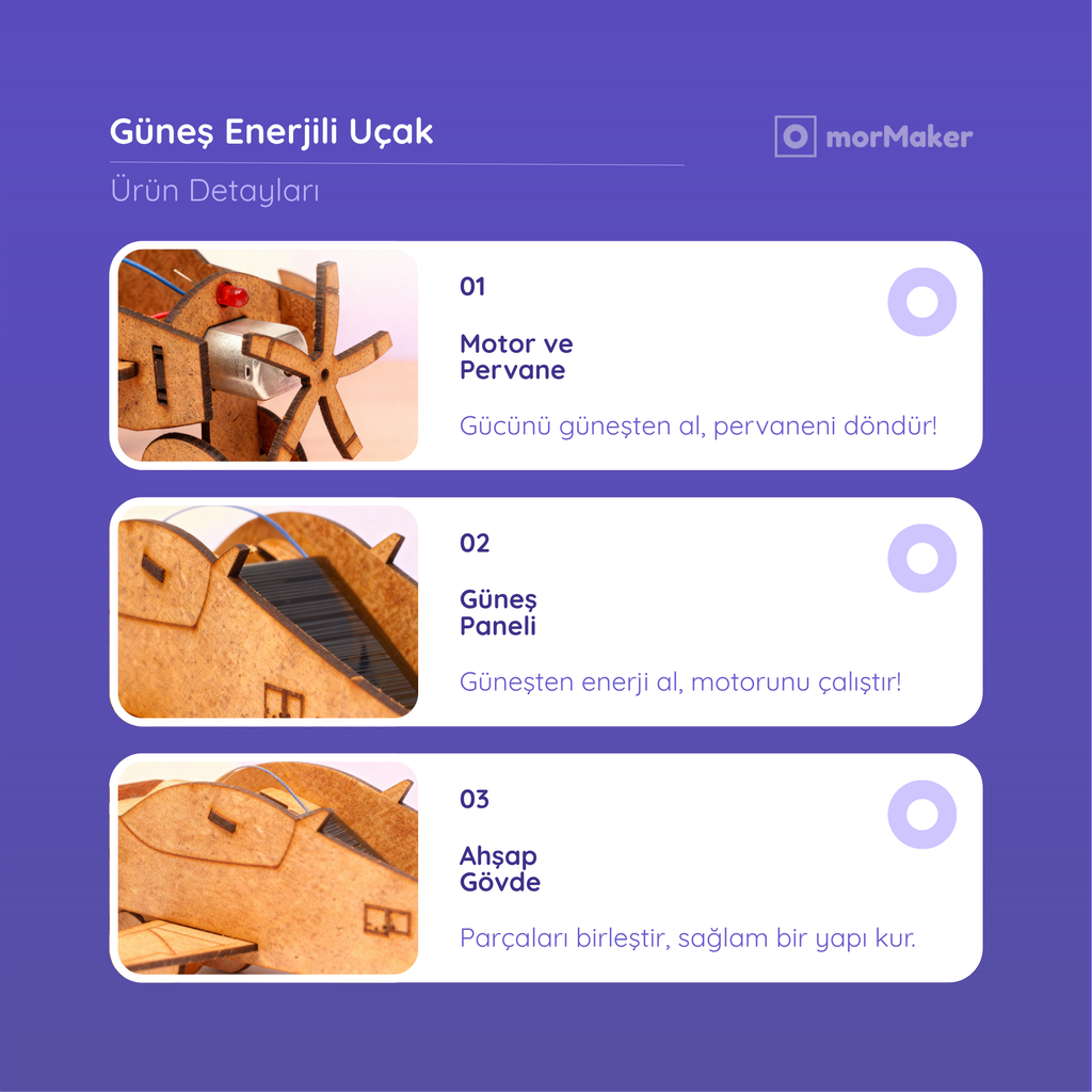 Güneş Enerjili Uçak Kendin Yap Ahşap Oyuncak STEM-A Eğitim Seti