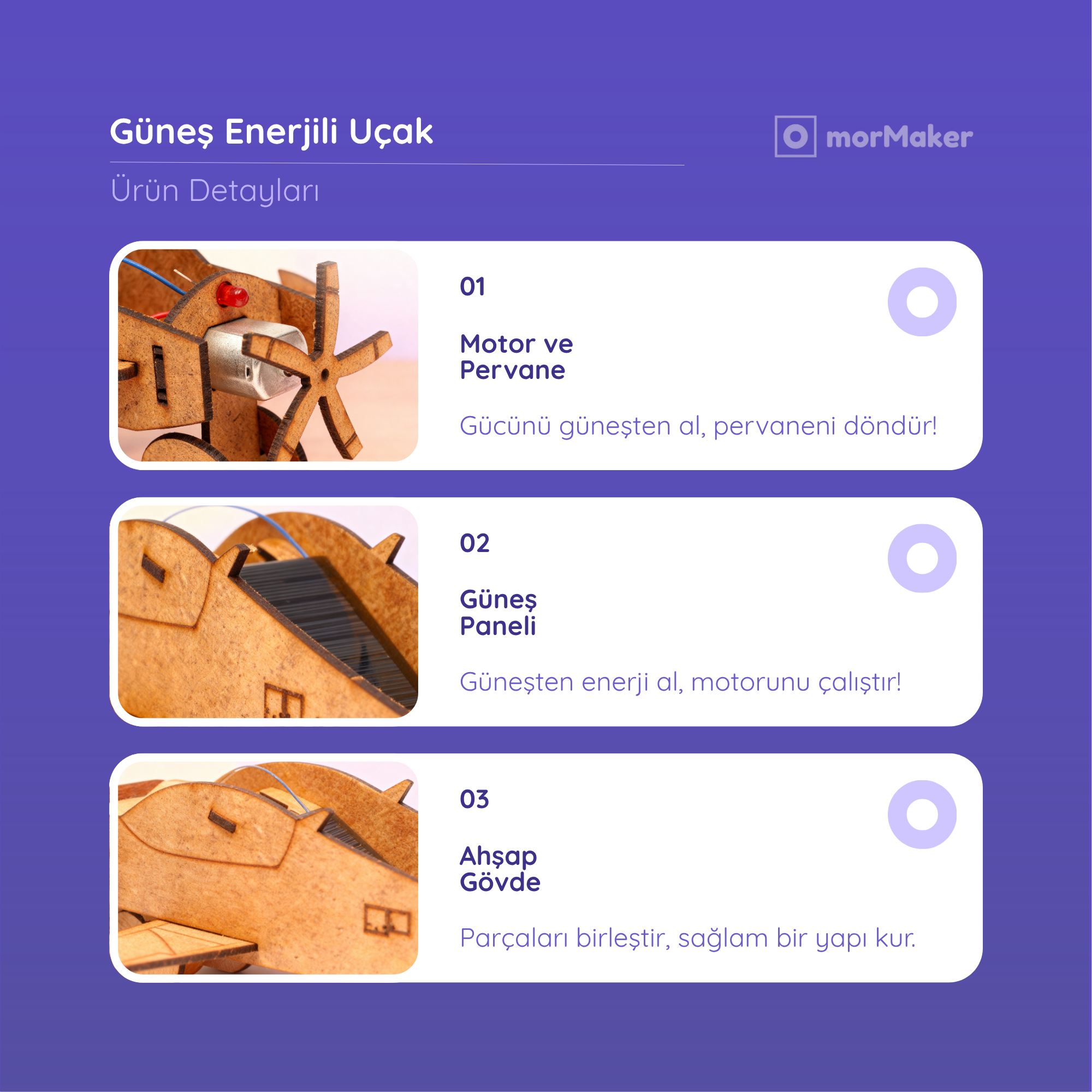 Güneş Enerjili Uçak Kendin Yap Ahşap Oyuncak STEM-A Eğitim Seti