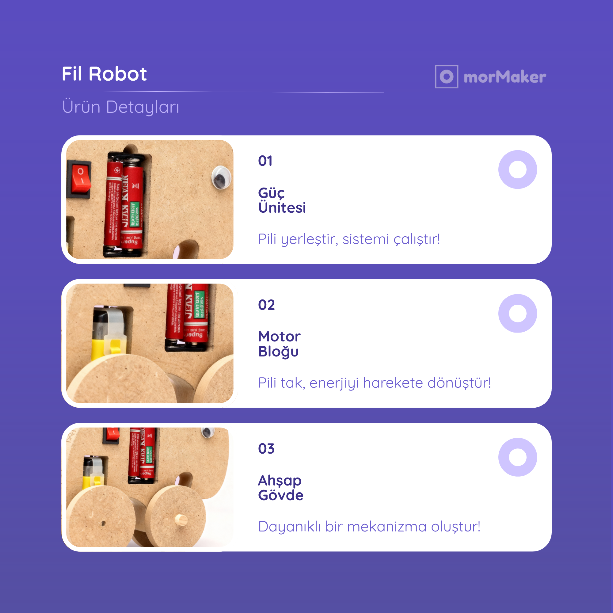Fil Robot filBot DC Motorlu Ahşap Oyuncak STEM-A Eğitim Seti