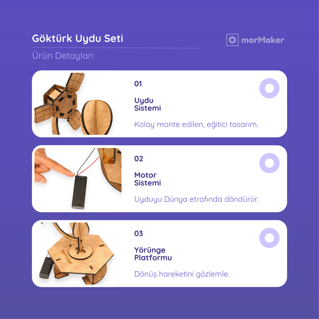 Göktürk Uydu Seti | Uzay ve Havacılık Seti | Kendin Yap Ahşap Oyuncak | STEM-A Eğitim Seti