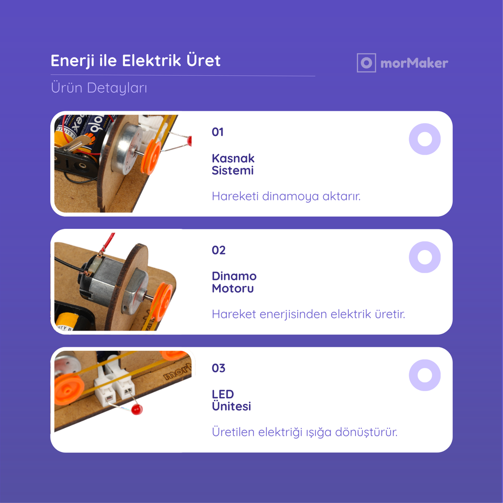 Enerji Dönüşüm Deney Seti | Elektrik Üretim Modeli | Kendin Yap Ahşap Oyuncak | STEM-A Eğitim Seti