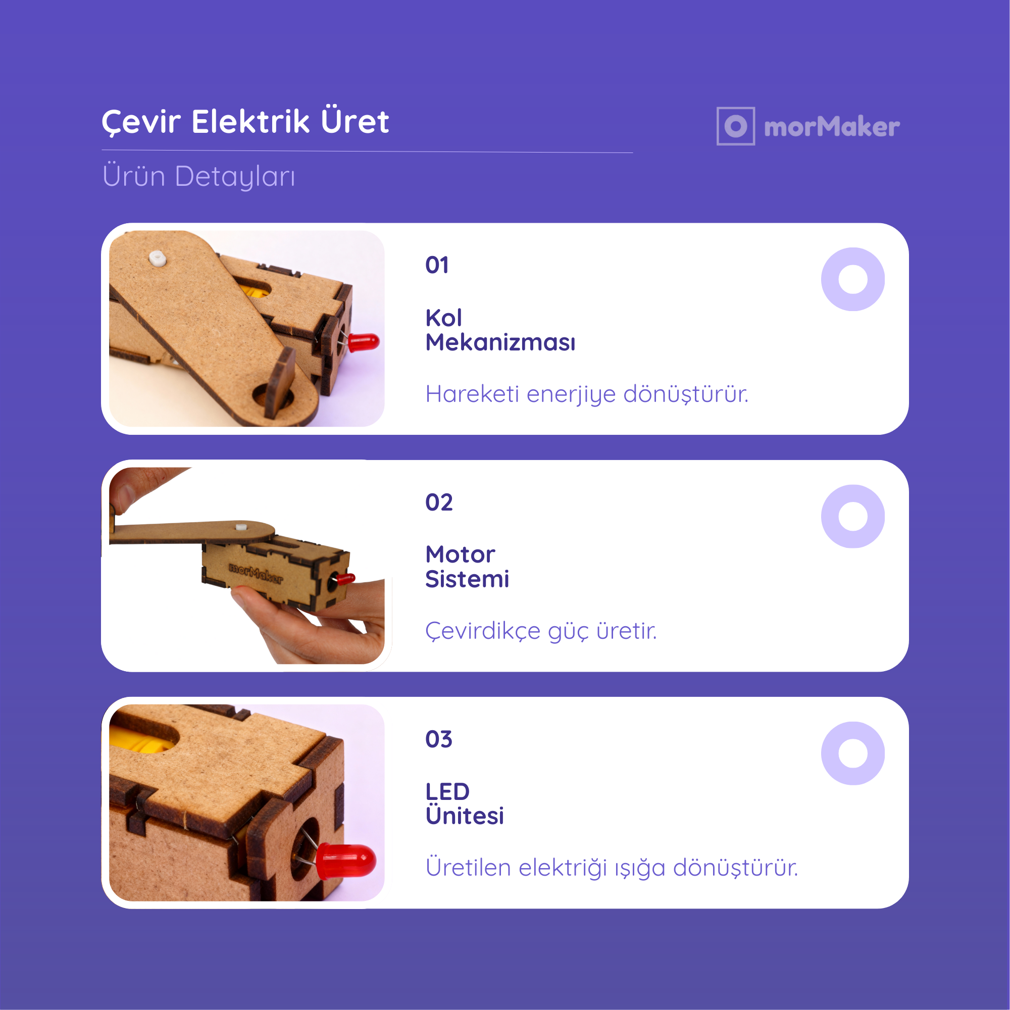 Manuel Dinamo Seti (Çevir Elektrik Üret) | Enerji Dönüşümü Deneyi | Kendin Yap Ahşap Oyuncak | STEM-A Eğitim Seti