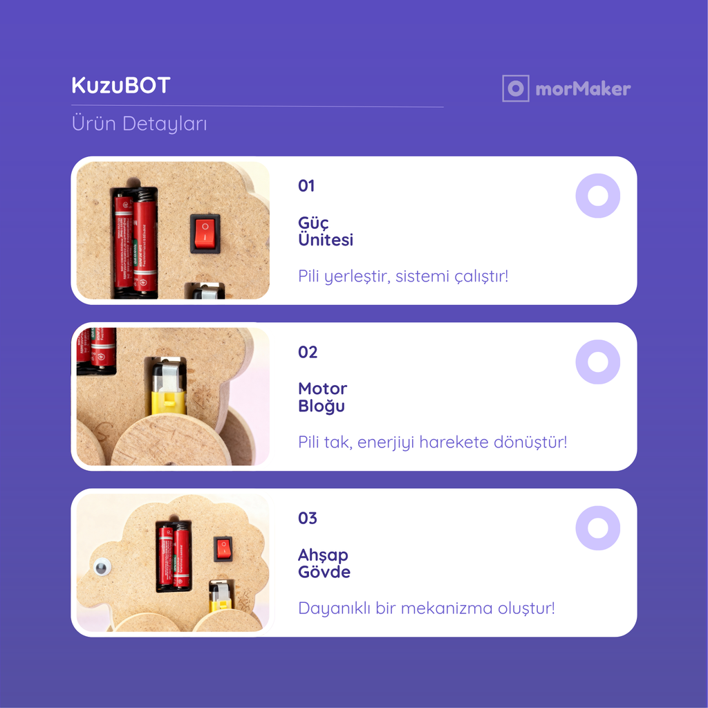 Kuzu Robot kuzuBot DC Motorlu Ahşap Oyuncak STEM-A Eğitim Seti