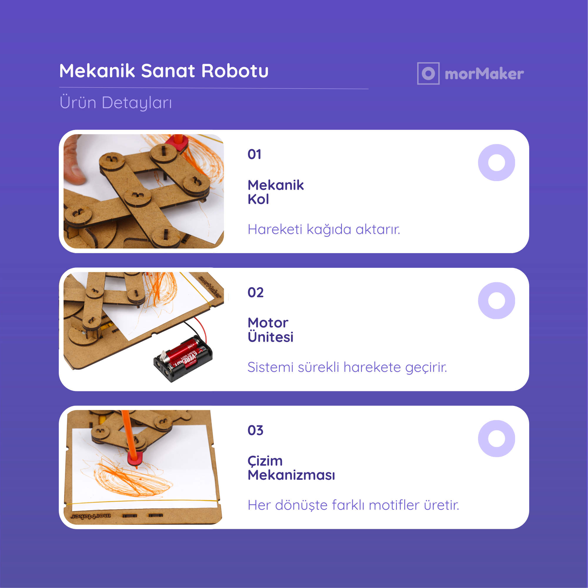 Mekanik Sanat Robotu | Hareketli Tasarım Seti | Kendin Yap Ahşap Oyuncak | STEM-A Eğitim Seti