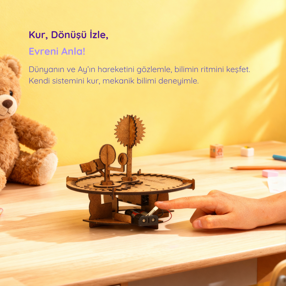 Ahşap Çarklı Güneş-Dünya-Ay-Uydu Modeli
