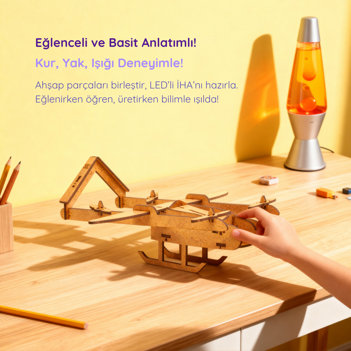 Ahşap LED'li İHA Maketi