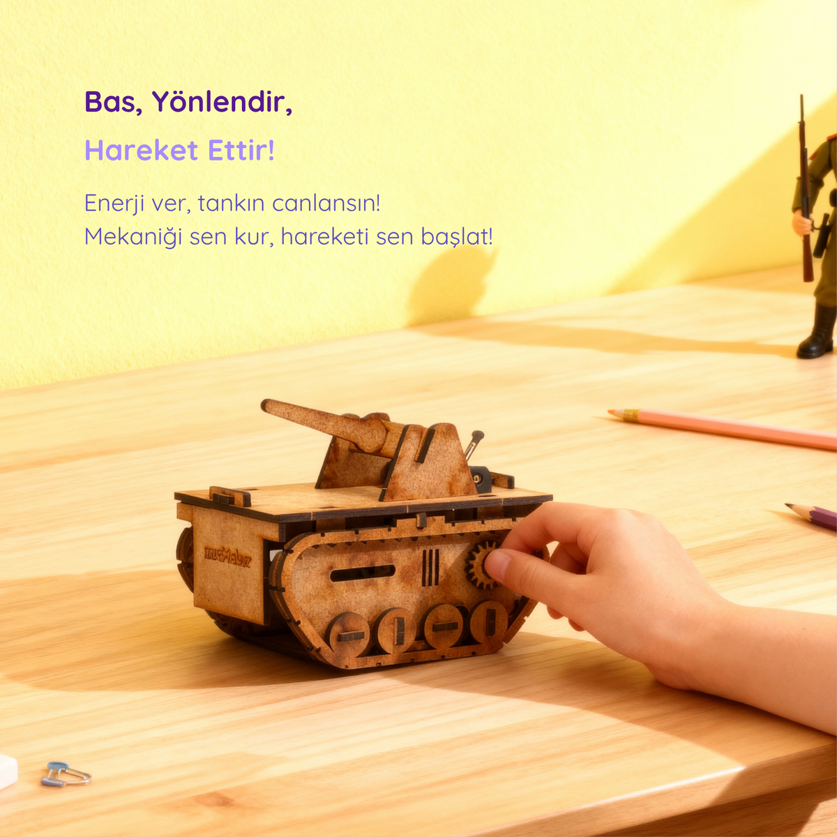 Haraketli Ahşap Oyuncak Tank