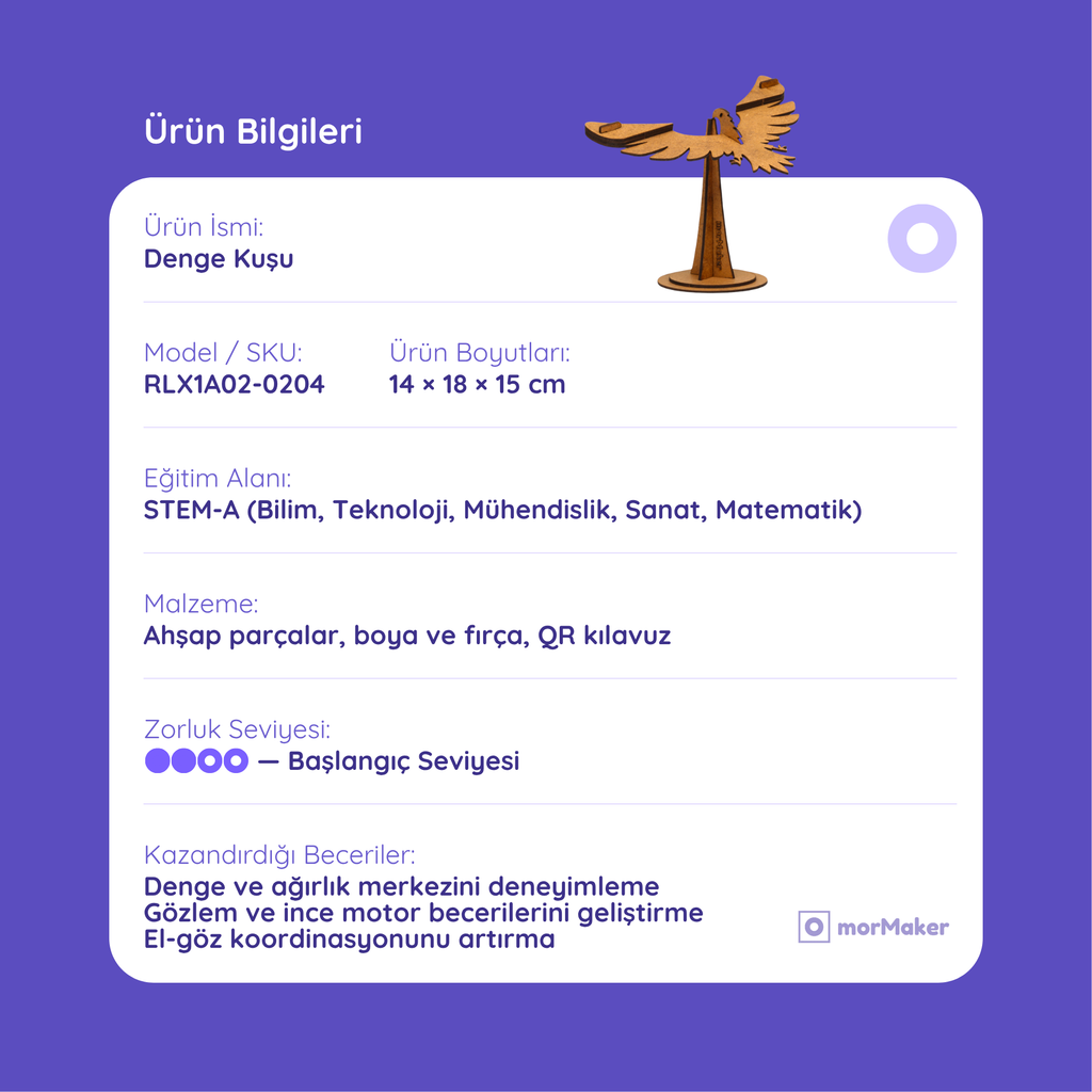 Denge Kuşu Kendin Yap Ahşap Oyuncak STEM-A Eğitimi Seti