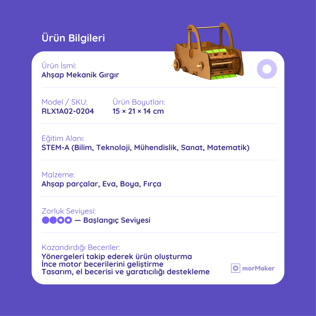 Mekanik Gırgır Kendin Yap Ahşap Oyuncak STEM-A Eğitim Seti |