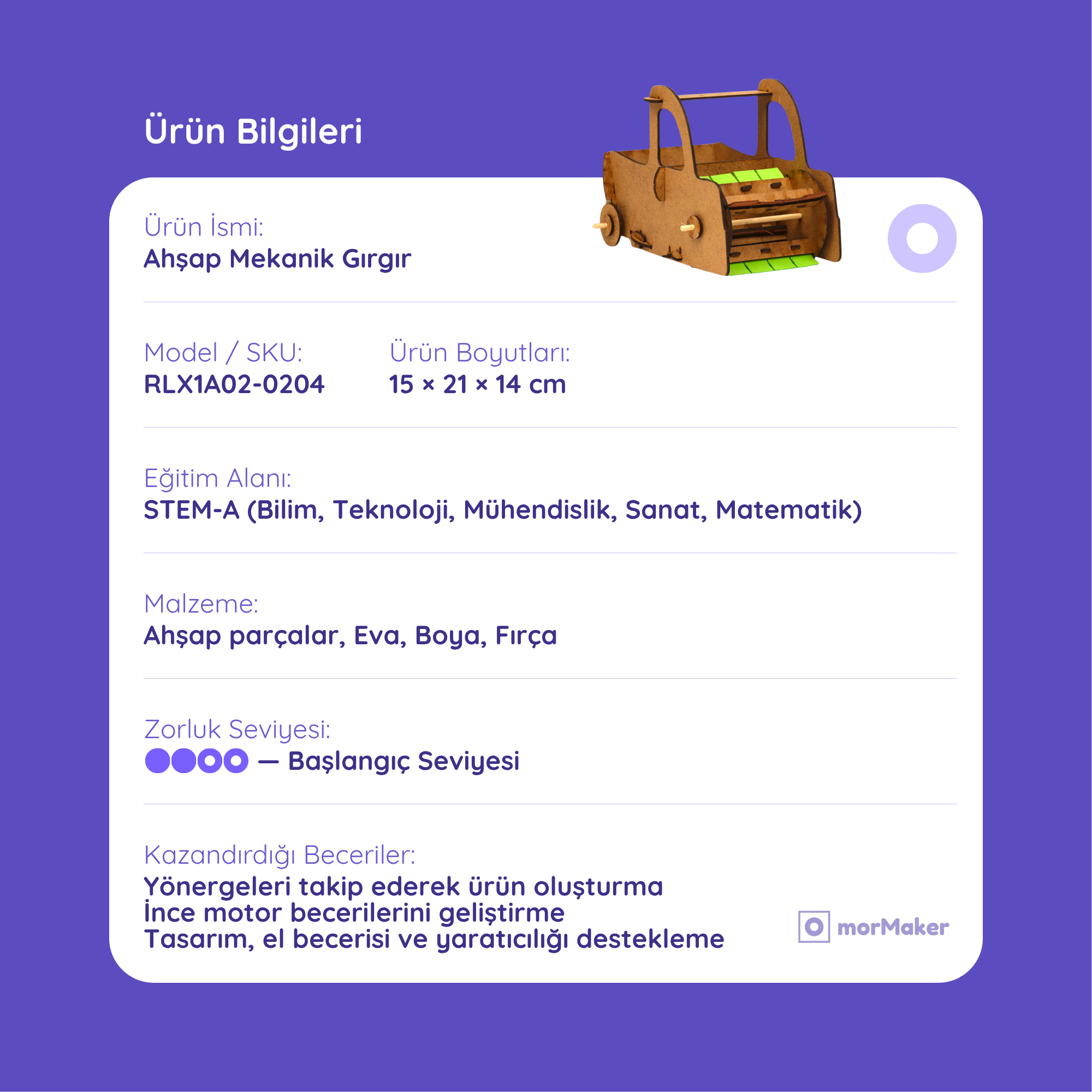 Mekanik Gırgır Kendin Yap Ahşap Oyuncak STEM-A Eğitim Seti |