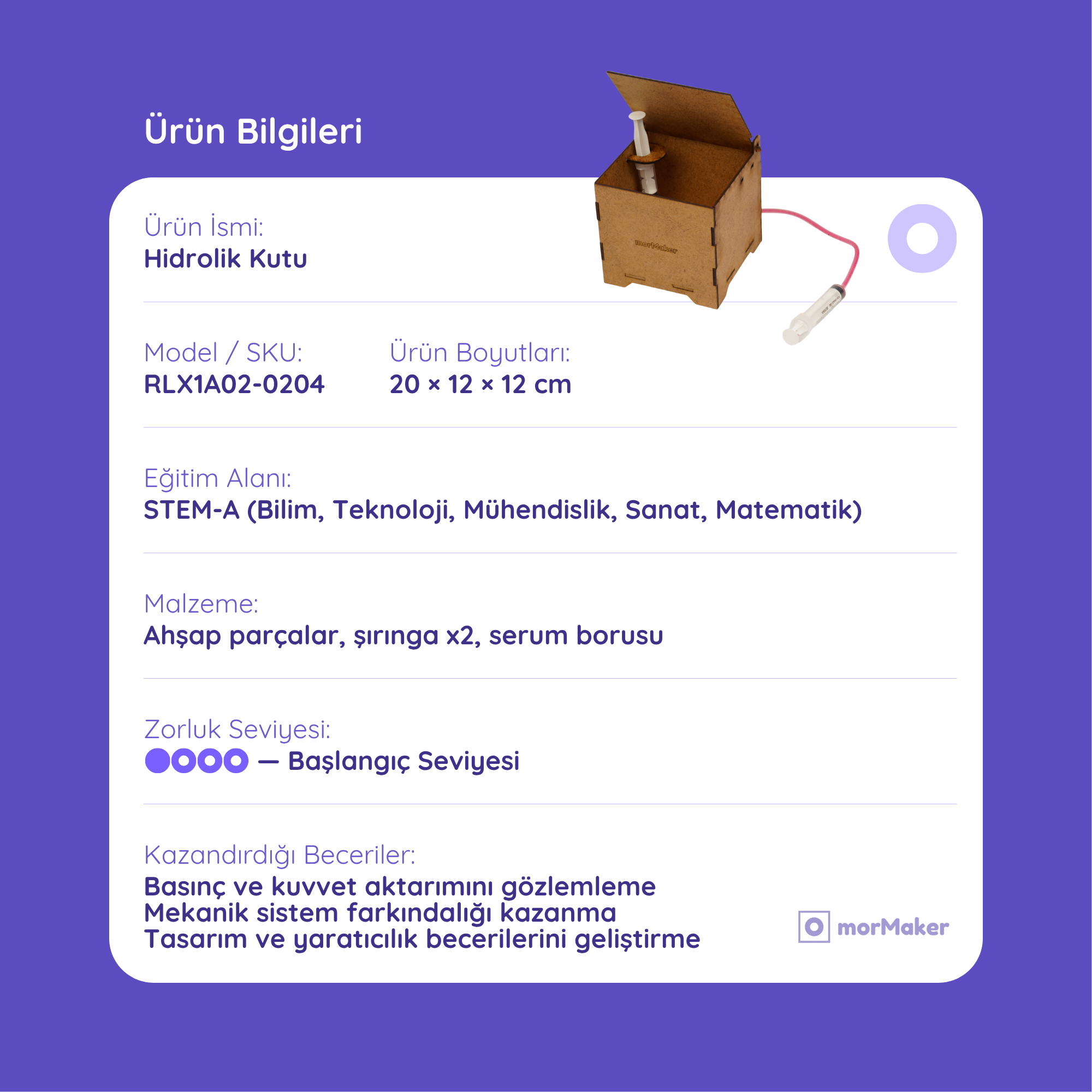 Hidrolik Kutu Kendin Yap Ahşap Oyuncak STEM-A Eğitim Seti