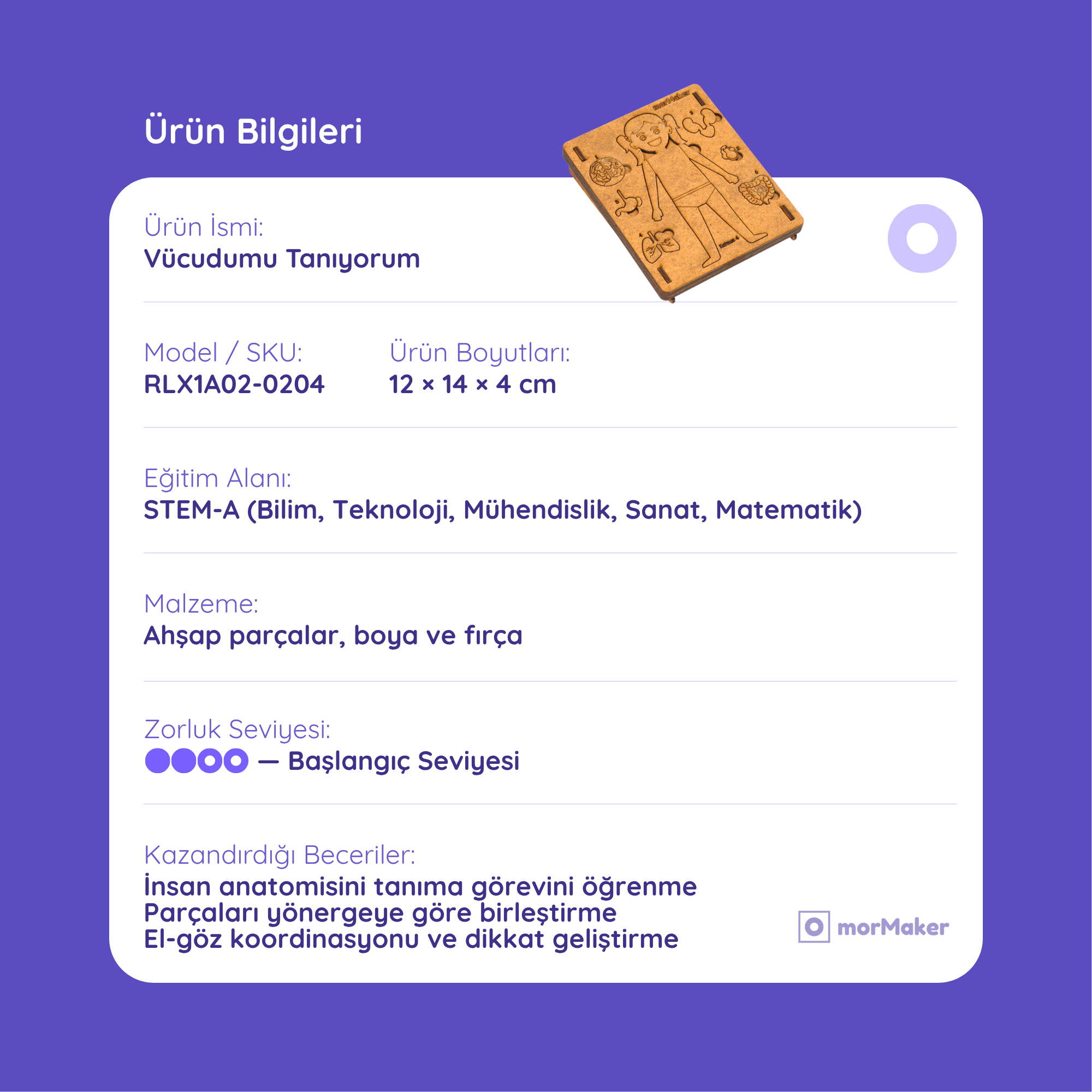 Vücudumu Tanıyorum | Eğitici Kendin Yap Ahşap Oyuncak | STEM-A Eğitim Seti