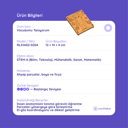 Vücudumu Tanıyorum | Eğitici Kendin Yap Ahşap Oyuncak | STEM-A Eğitim Seti