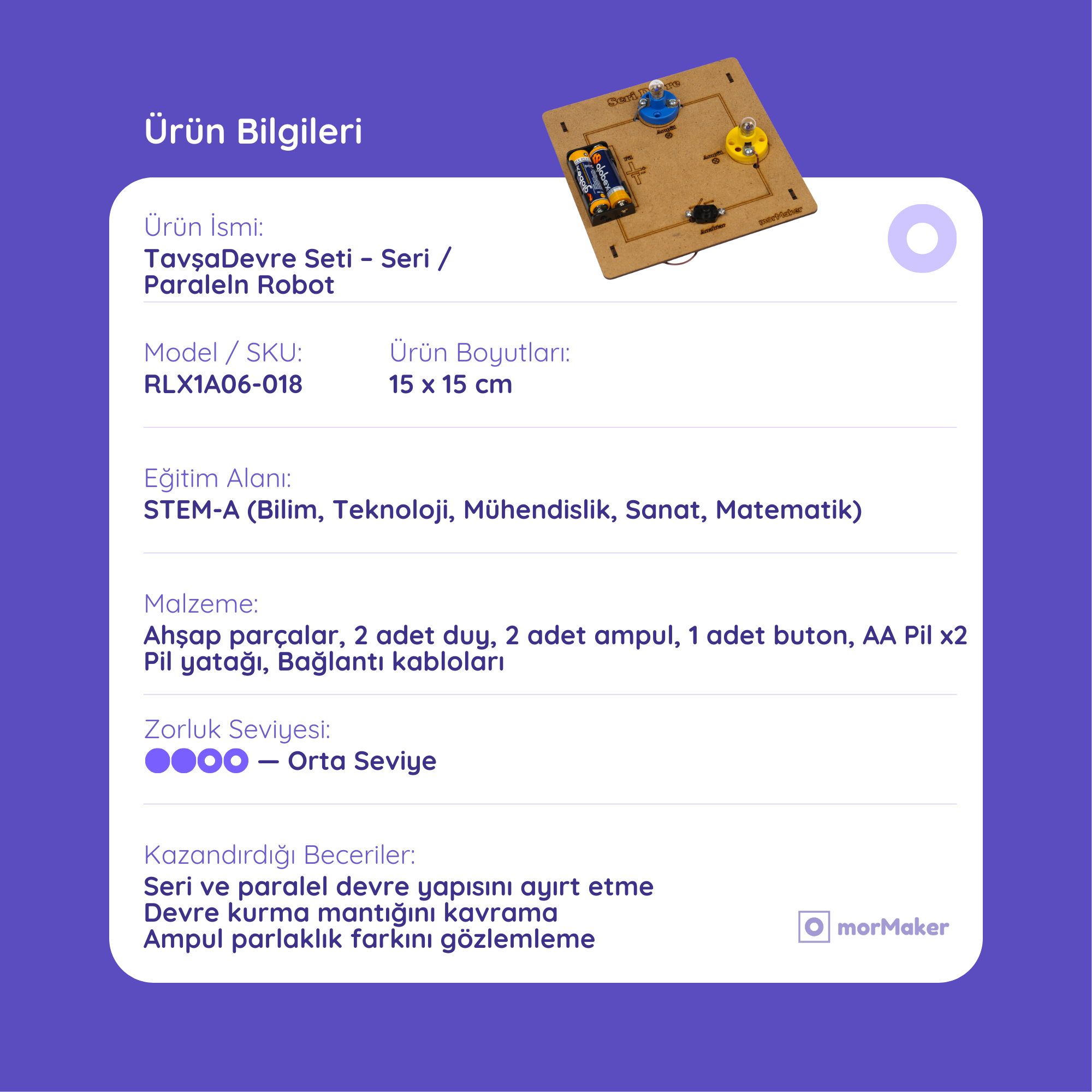 Devre Seti Paralel ve Seri | Elektronik Devre Seti | Kendin Yap Ahşap Oyuncak | STEM-A Eğitim Seti