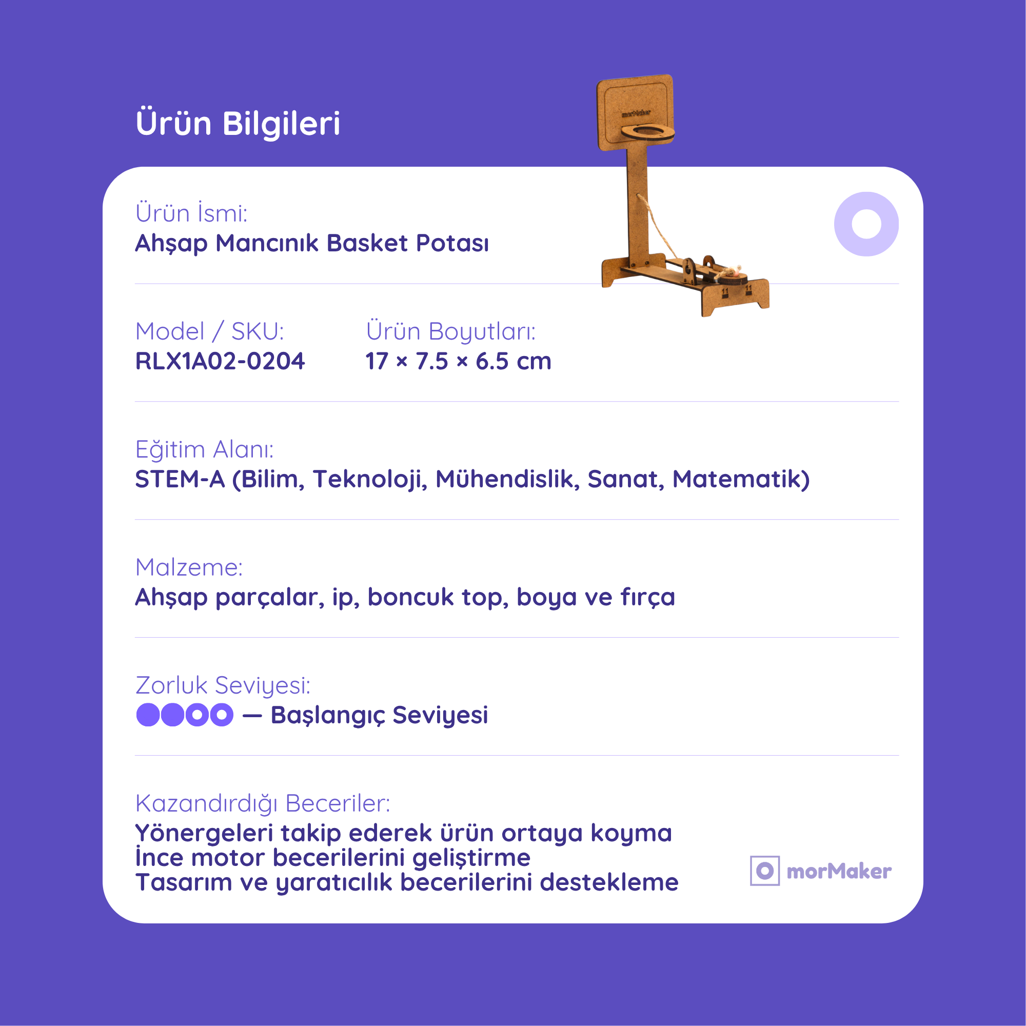 Ahşap Mancınık Basket Potası | Eğitici Kendin Yap Ahşap Oyuncak | STEM-A Eğitim Seti