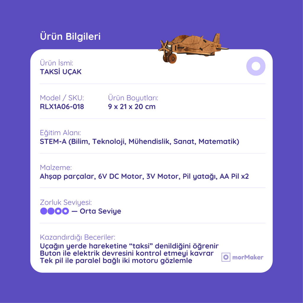 Taksi Uçak Kendin Yap Ahşap Oyuncak STEM-A Eğitim Seti