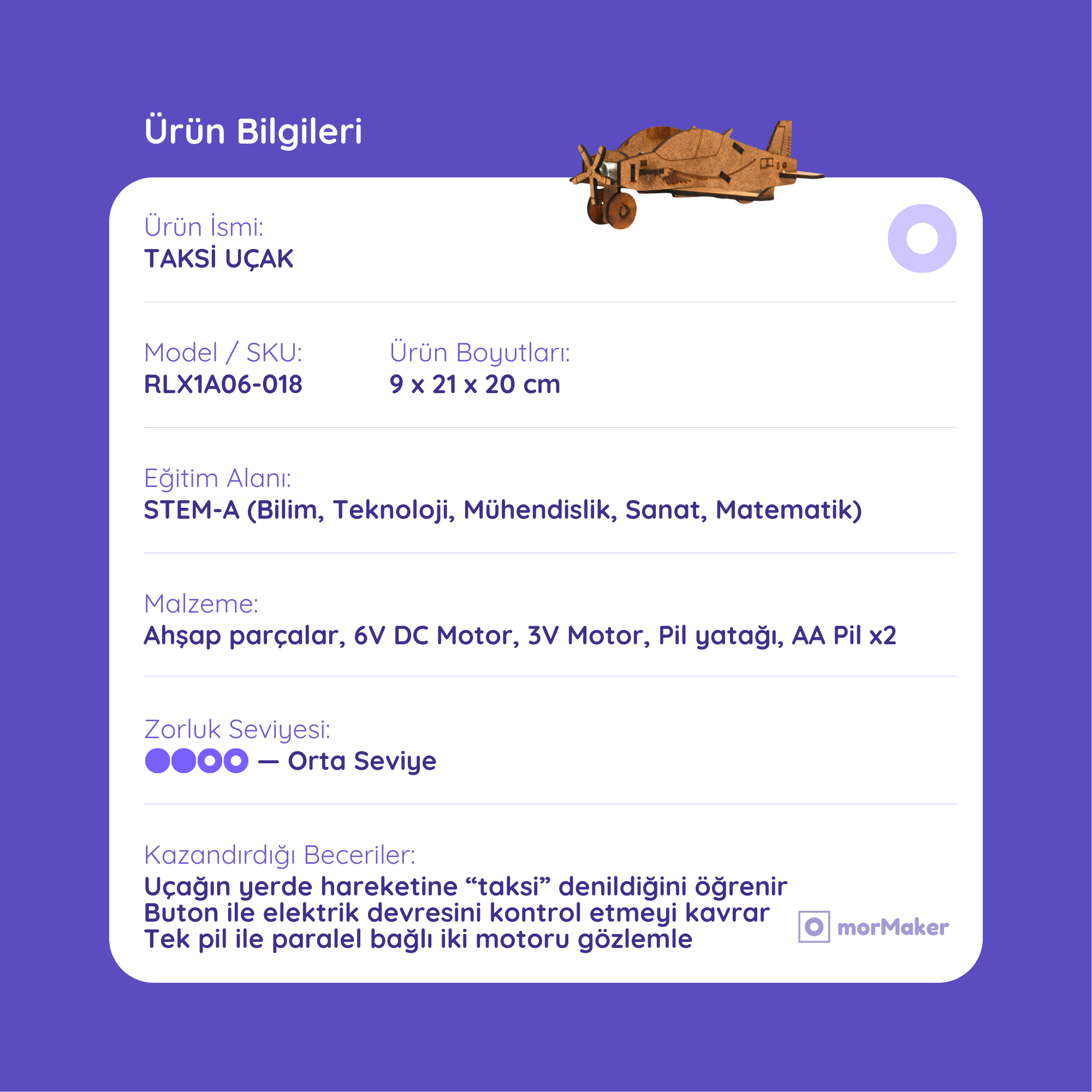 Taksi Uçak Kendin Yap Ahşap Oyuncak STEM-A Eğitim Seti