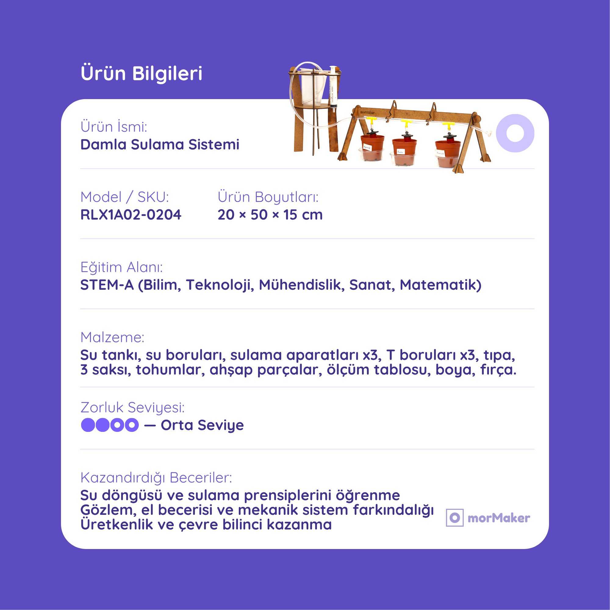 Çiftçilik Seti | Kendin Yap Ahşap STEM-A Eğitim Seti | Damla Sulama Sistemiyle Kendi Bahçeni Kur!