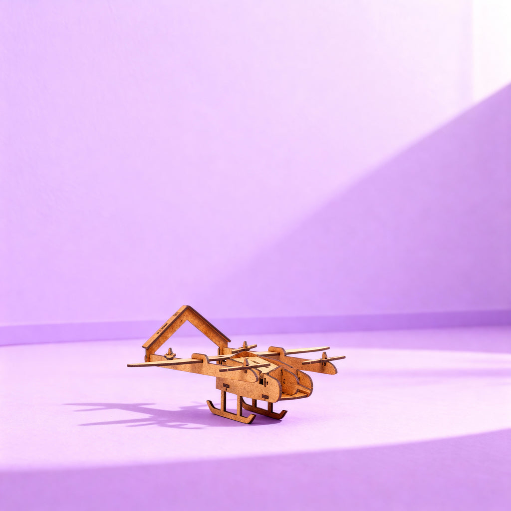 Ahşap LED'li İHA Maketi | İnsansız Hava Aracı | Kendin Yap Ahşap Oyuncak | STEM-A Eğitim Seti