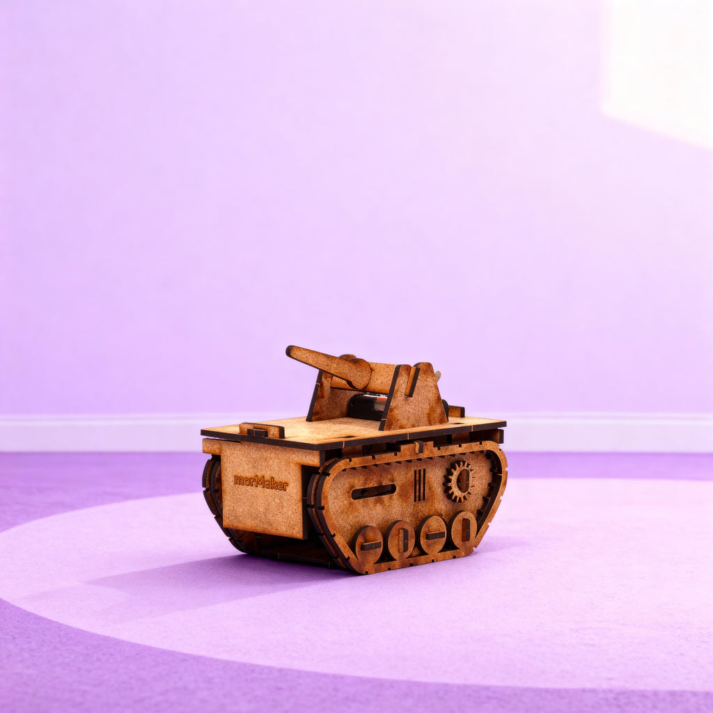 Haraketli Ahşap Oyuncak Tank  | Kendin Yap Ahşap Oyuncak | STEM-A Eğitim Seti | Tank-Bot