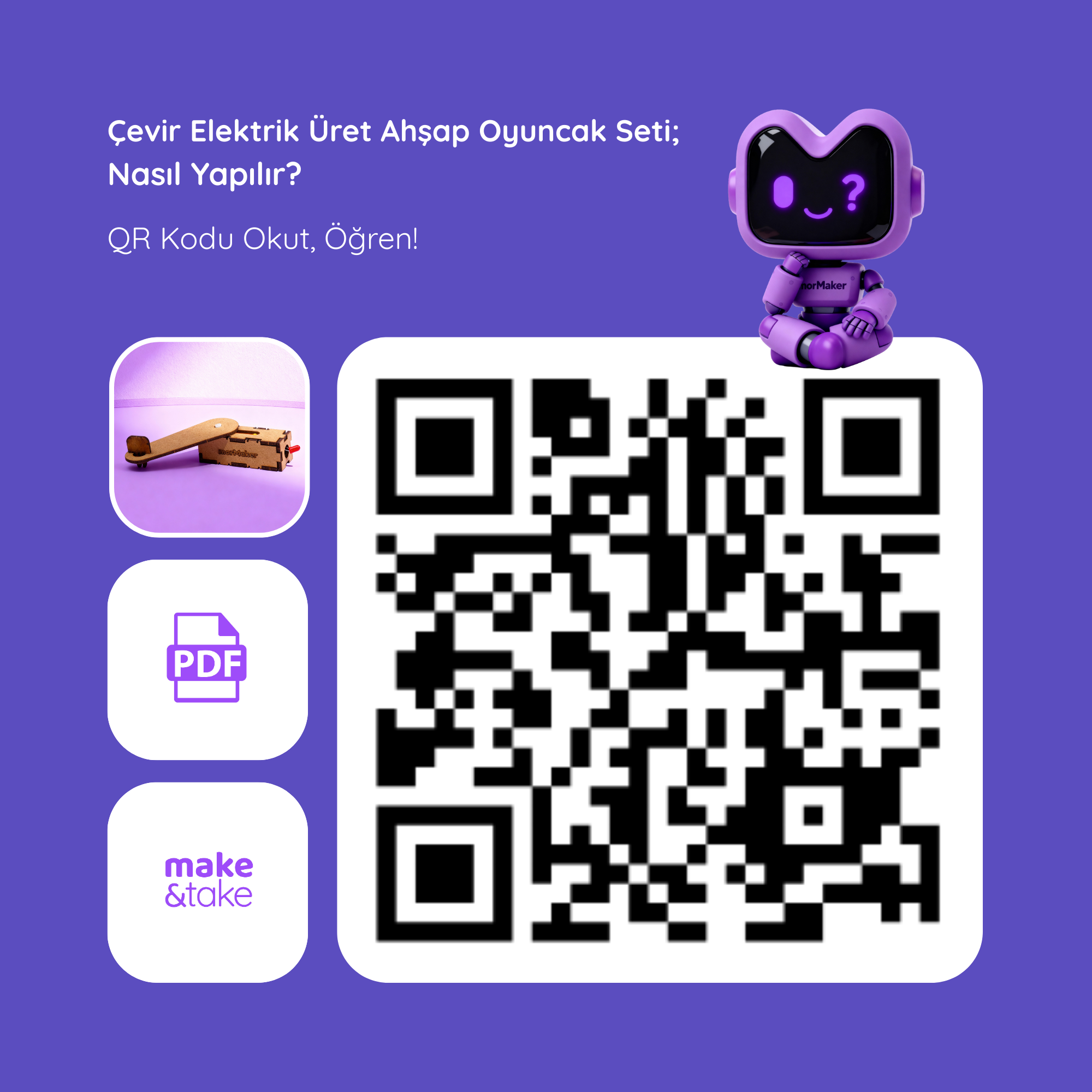 Manuel Dinamo Seti (Çevir Elektrik Üret) | Enerji Dönüşümü Deneyi | Kendin Yap Ahşap Oyuncak | STEM-A Eğitim Seti