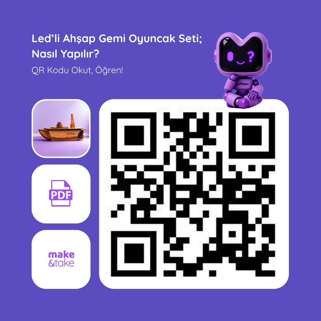 LED' li Ahşap Gemi Maketi | İnsansız Deniz Aracı | Kendin Yap Ahşap Oyuncak | STEM-A Eğitim Seti