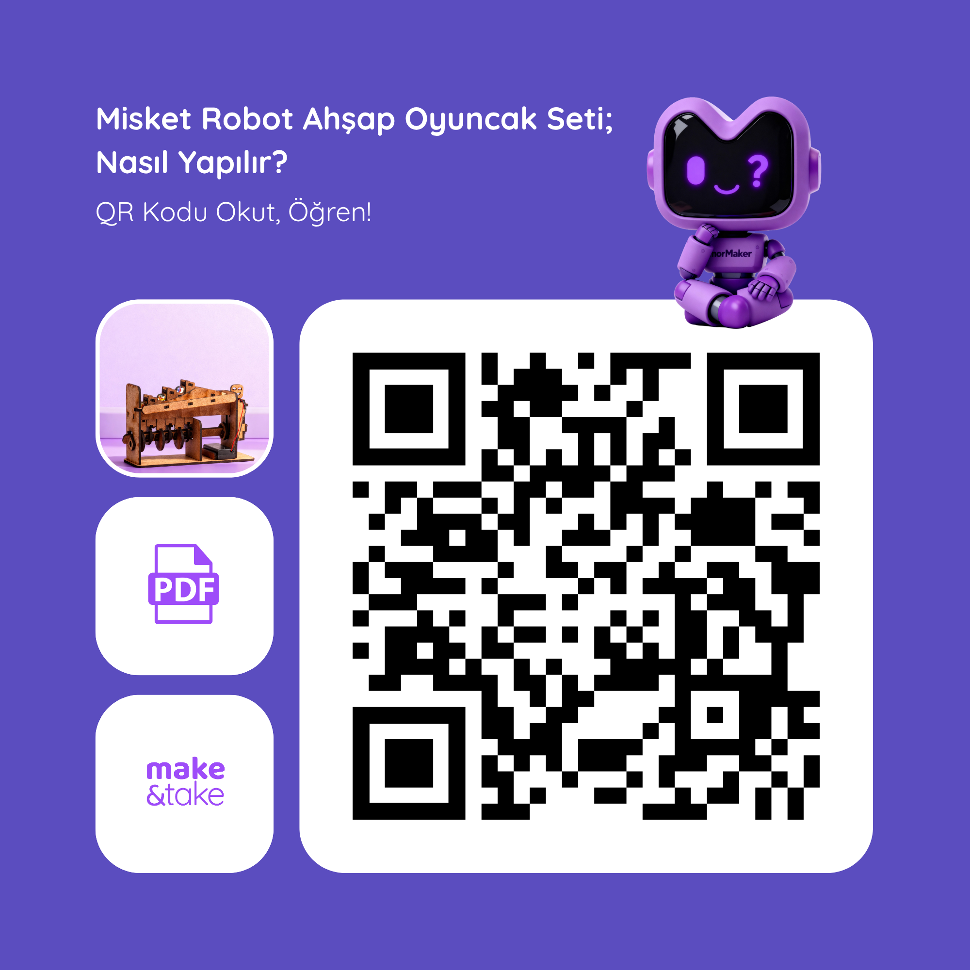 Misket Robot DC Motorlu Ahşap Oyuncak STEM-A Eğitim Seti | Çocuklar için Otomasyon Sistemi