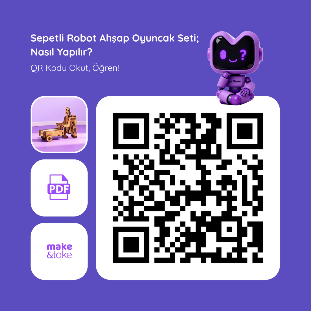 Sepetli Robot DC Motorlu Ahşap Oyuncak STEM-A Seti