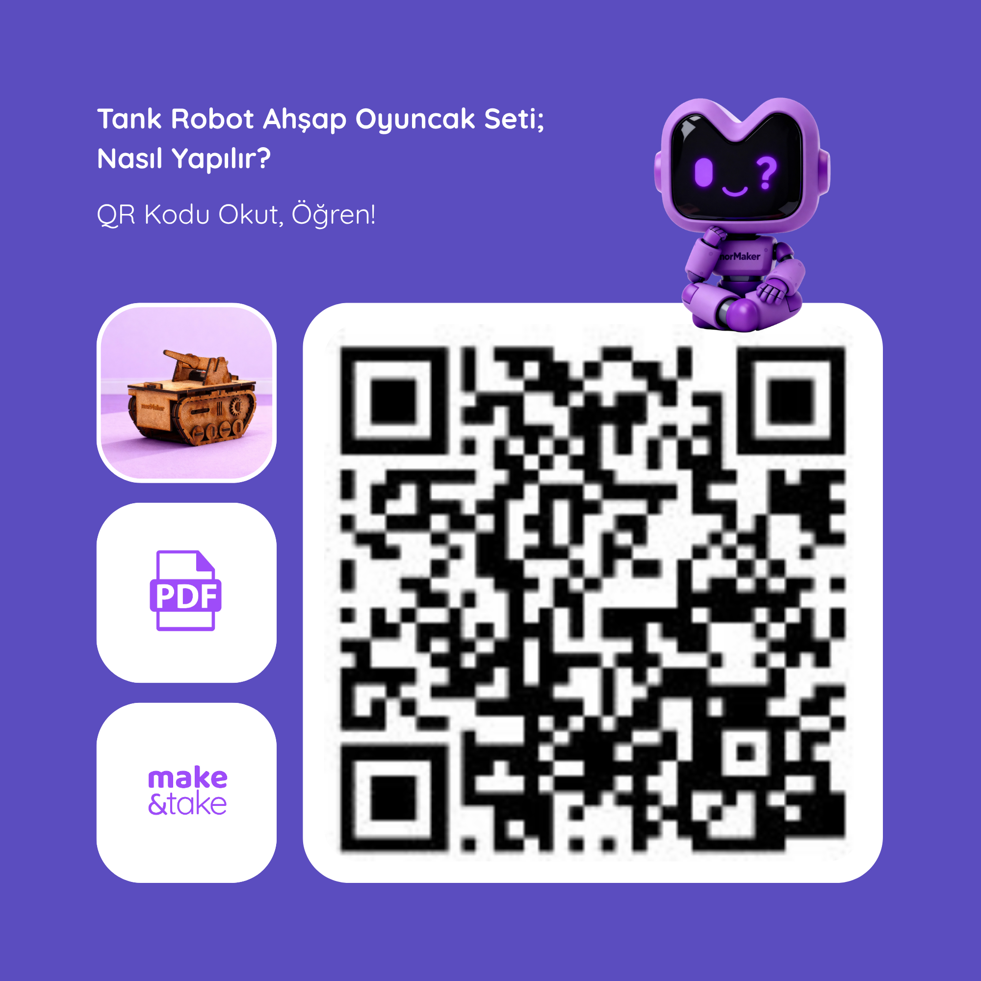 Haraketli Ahşap Oyuncak Tank  | Kendin Yap Ahşap Oyuncak | STEM-A Eğitim Seti | Tank-Bot