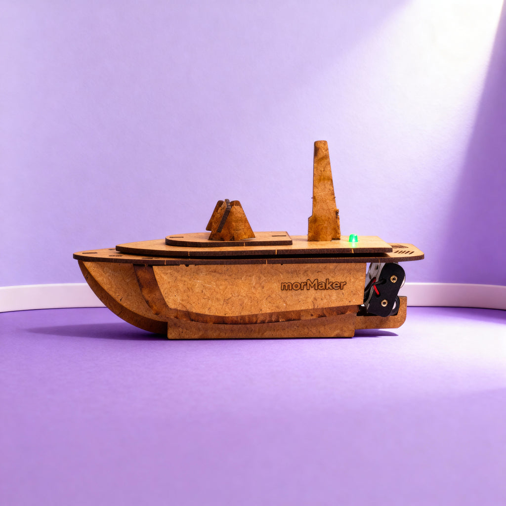 LED' li Ahşap Gemi Maketi | İnsansız Deniz Aracı | Kendin Yap Ahşap Oyuncak | STEM-A Eğitim Seti