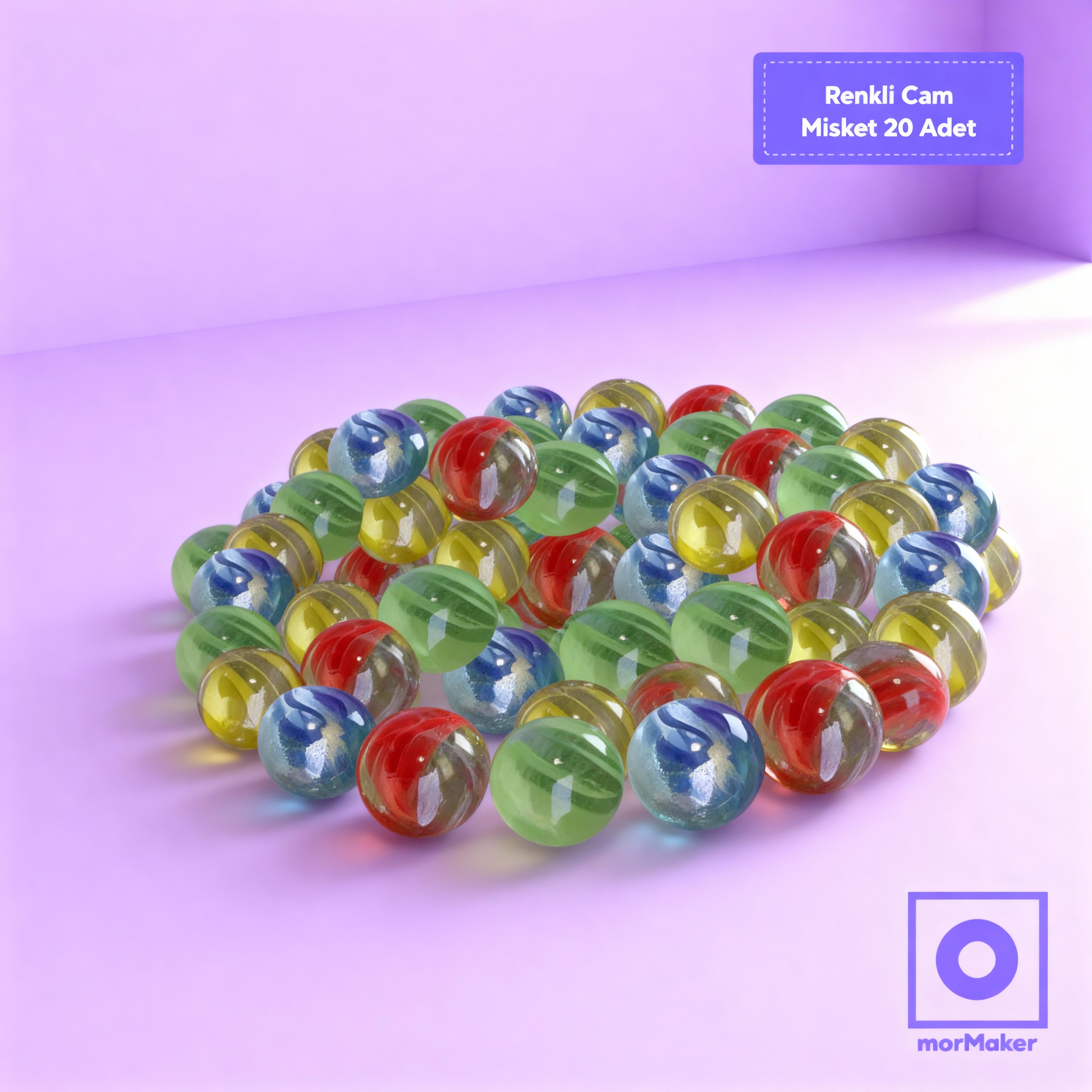 Renkli Cam Misket 20 Adet